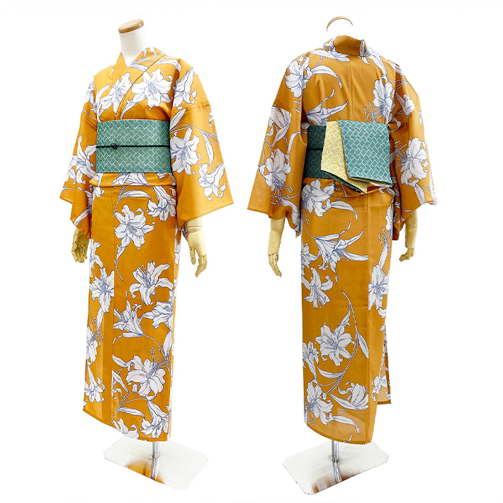 撫松庵 アウトラインリリー オレンジ 花 百合 セオアルファ 単衣 夏