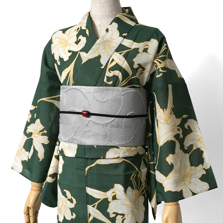 撫松庵 アウトラインリリー 緑 花 百合 セオアルファ 単衣 夏着物 浴衣