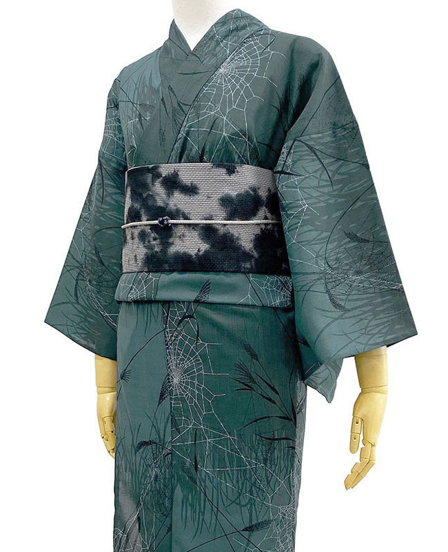 撫松庵 ススキと蜘蛛の巣 濃グリーン グレー 深緑 セオアルファ
