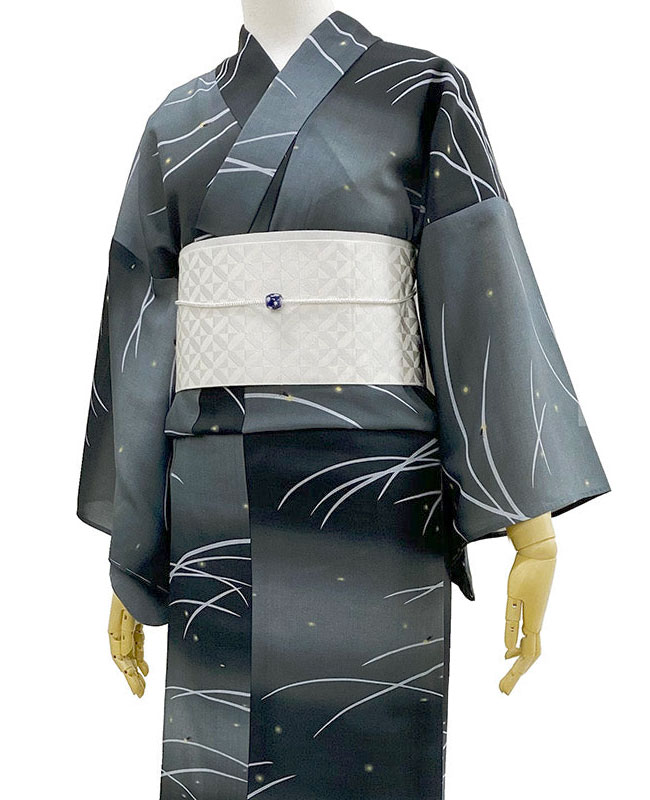 撫松庵 露芝と蛍 グレー グラデーション ぼかし 青 セオアルファ