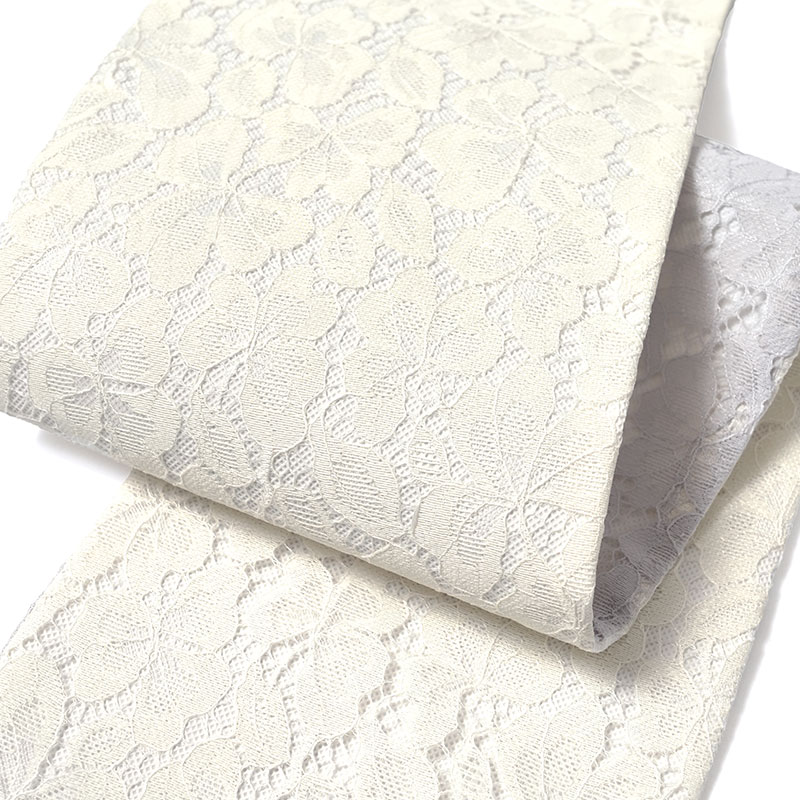 グレー縞 半幅帯 リバーシブル ★新品未使用★ 半幅帯 レース オフホワイト ライトグレー 白 灰色 葉模様 細帯