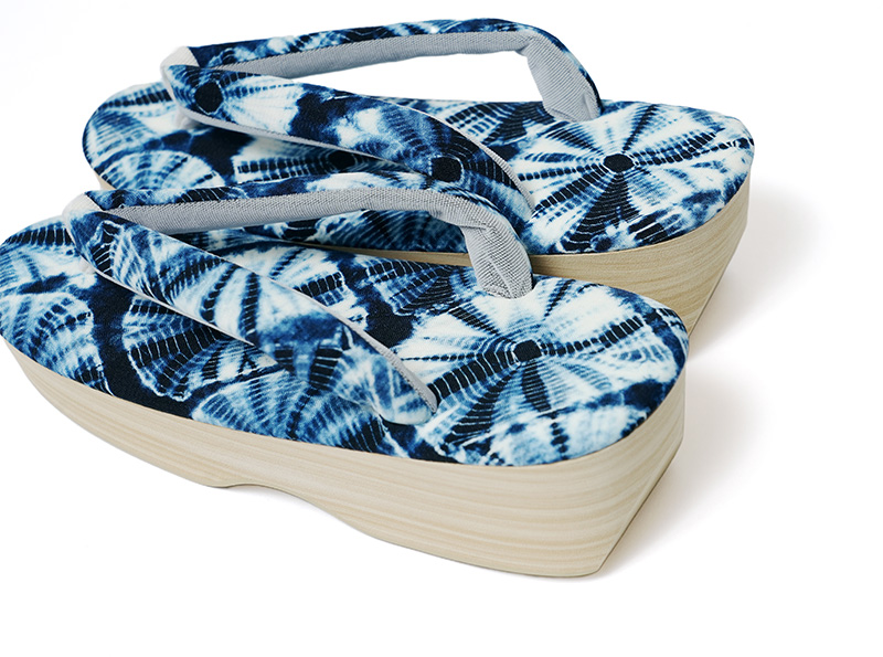 撫松庵 草履 藍染 蜘蛛絞り 縫い締め絞り 藍 紺 白 EVA レディース