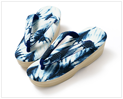 撫松庵 草履 藍染 蜘蛛絞り 縫い締め絞り 藍 紺 白 EVA レディース