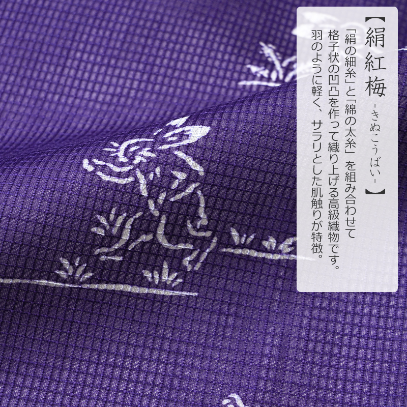 着物 単衣 絹紅梅 長板染め 鳥獣戯画 うさぎ 紫 レディース