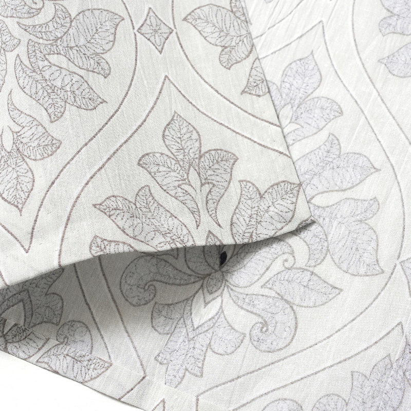 浴衣 美術サロン ちぢみ 知多木綿 綿麻 ダマスク オフ白 ライトグレー