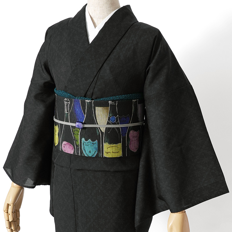 着物 セオアルファ 単衣 JAPAN MODE 菱華 黒 洗える着物 仕立て上がり