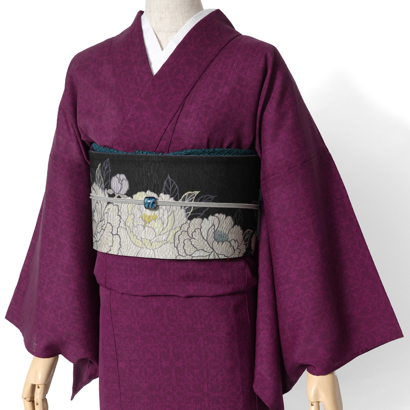 着物 セオアルファ 単衣 JAPAN MODE 蔦 唐草 ボルドー 赤紫