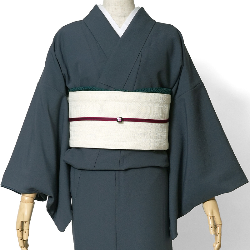 着物 撫松庵 カラス 刺繍 ブルーグレー ネイビー 袷 付け下げ