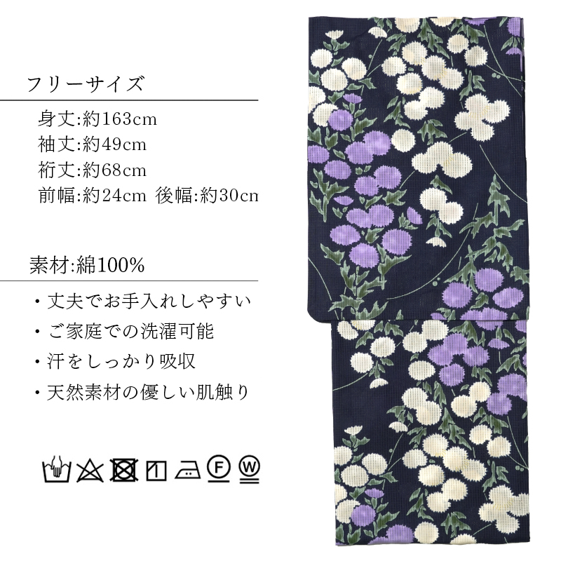 浴衣 芸艸堂 綿絽 アザミ 紫紺 オフ白 藤 花 UNSODO ブランド 古典柄