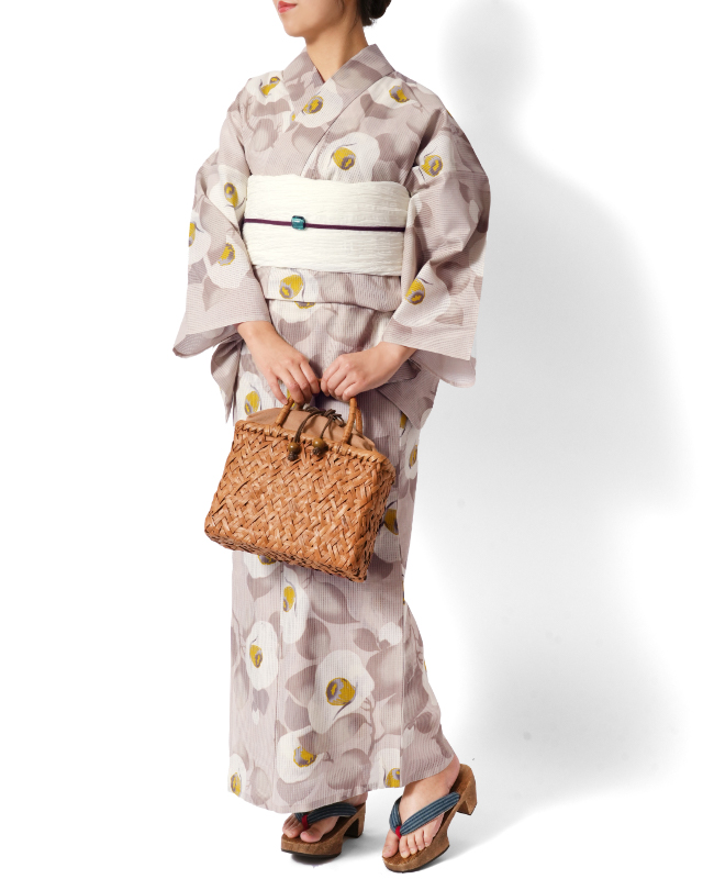 浴衣 芸艸堂 綿絽 椿 オフ白 ローズベージュ 花 UNSODO ブランド 古典