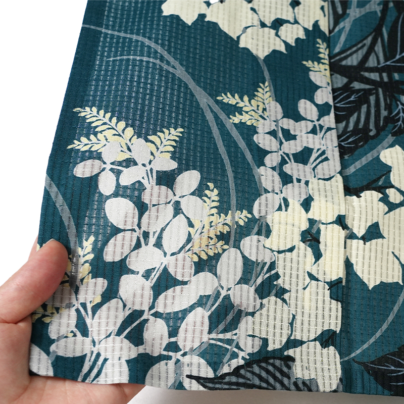浴衣 芸艸堂 綿絽 紫陽花 ターコイズ 紺 オフ白 花 植物 UNSODO