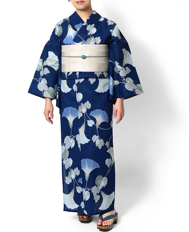 チョコです★新品 芸艸堂 UNSODO ブランド浴衣.紺地.朝顔.綿紅梅★ 浴衣 芸艸堂 綿絽 朝顔 紺 青 アサガオ 花 UNSODO ブランド 古典