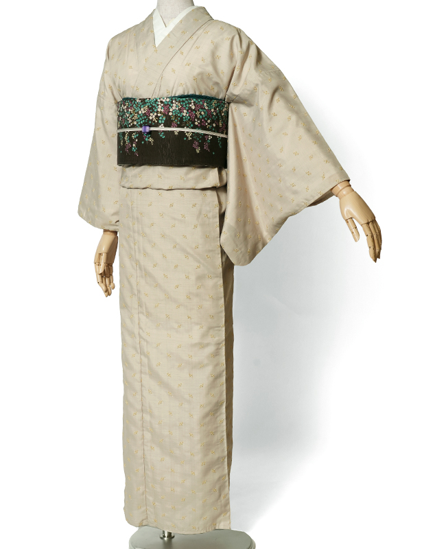 未着用　付け下げ　単衣　銀駒刺繍　金彩　銀彩　鉄線花　リーフ　着物　064a d 未着用 付け下げ 単衣 銀駒刺繍 金彩 銀彩 鉄線花 リーフ 着物 064a d