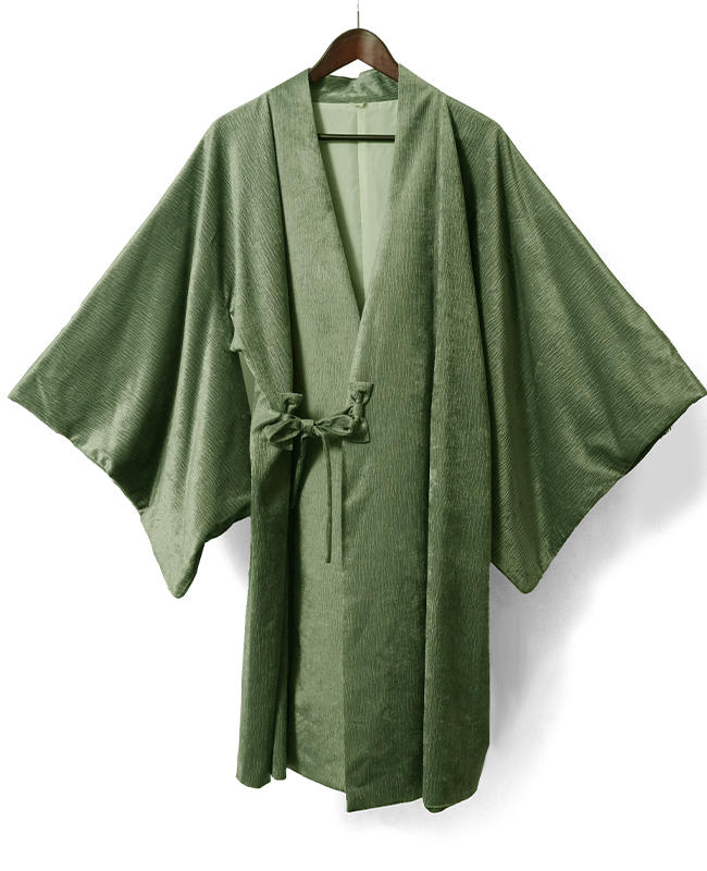 羽織 道中着 ベロア 緑 グリーン ニュアンスカラー 無地 シンプル