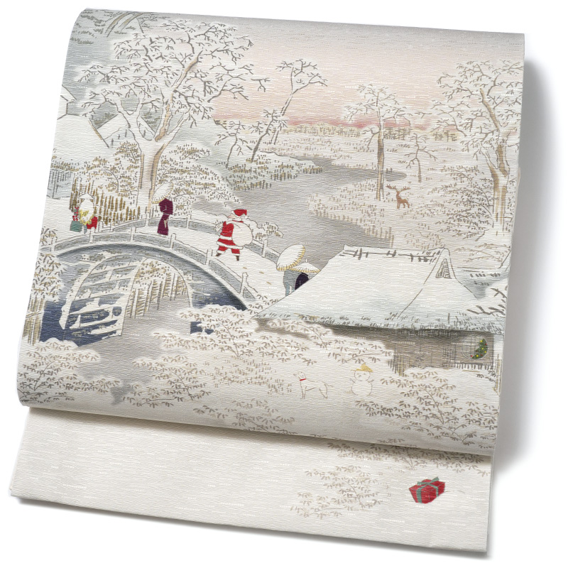 京袋帯 WAKKA 雪中三太九朗 オフ白 グレー ピンク クリーム