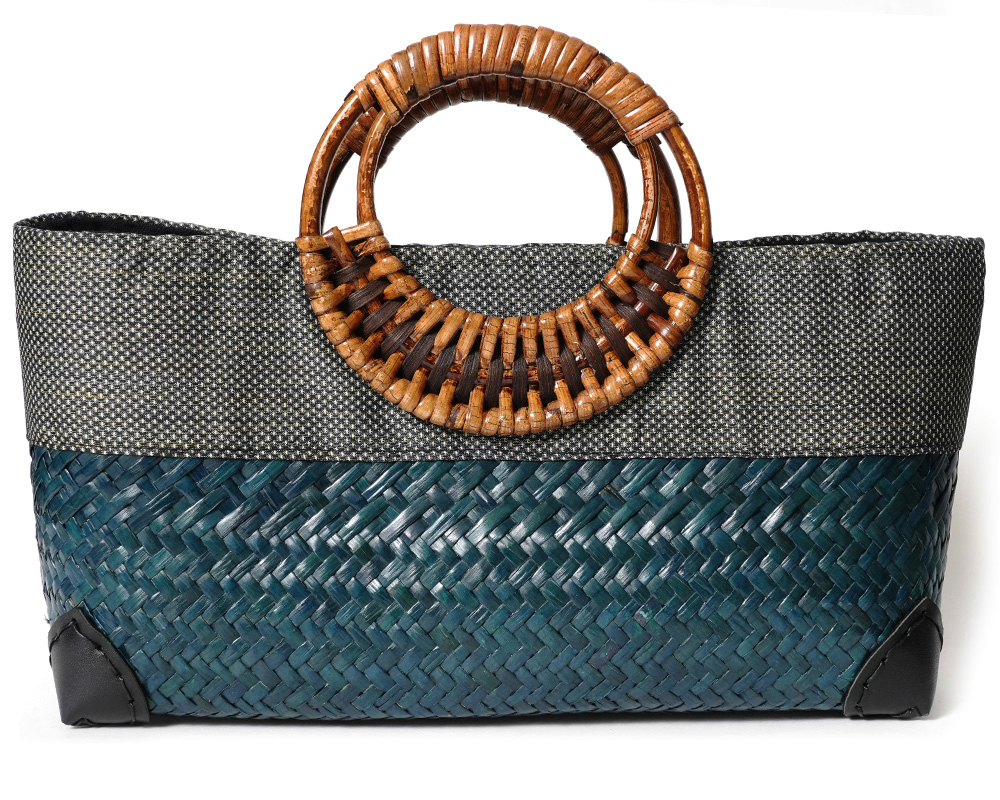 和装バッグ 紬 編みかご ハンドバッグ 鞄 手提げ ツートン 正絹