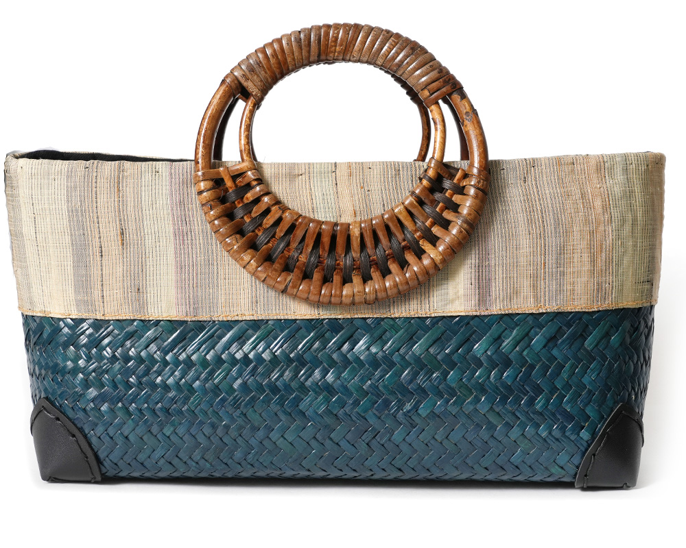 和装バッグ 紬 編みかご ハンドバッグ 鞄 手提げ ツートン 正絹