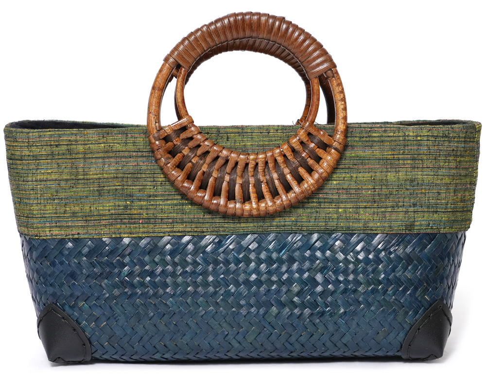 和装バッグ 紬 編みかご ハンドバッグ 鞄 手提げ ツートン 正絹