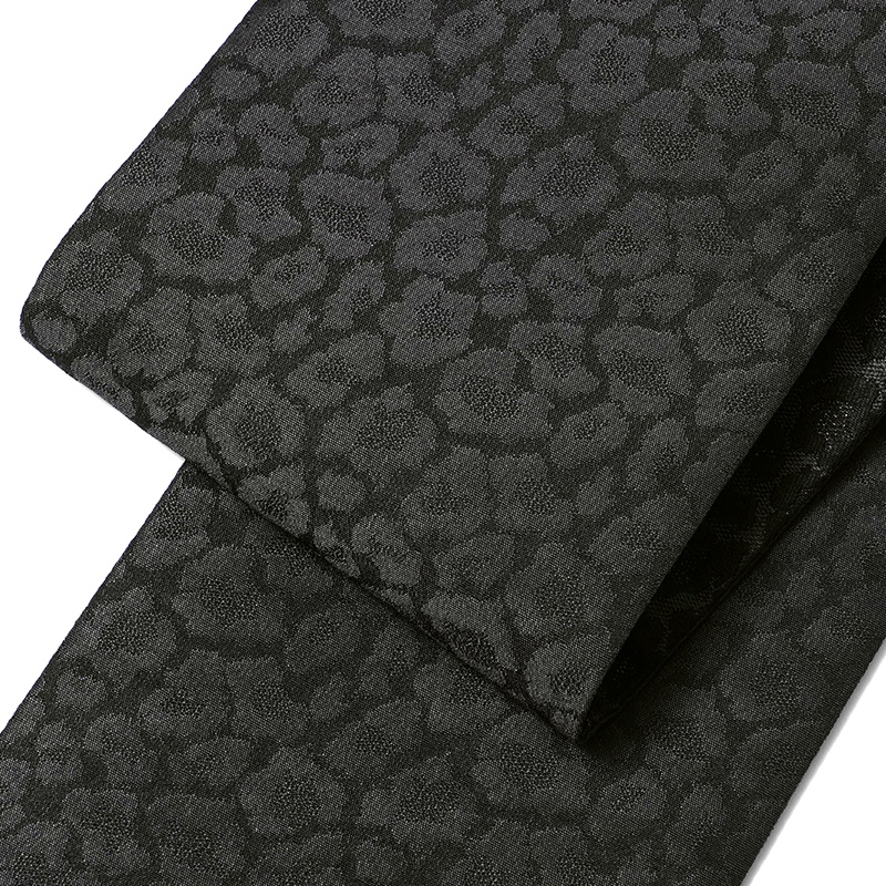 半幅帯 レオパード ブラック ヒョウ柄 ラメ 日本製 リバーシブル 長尺