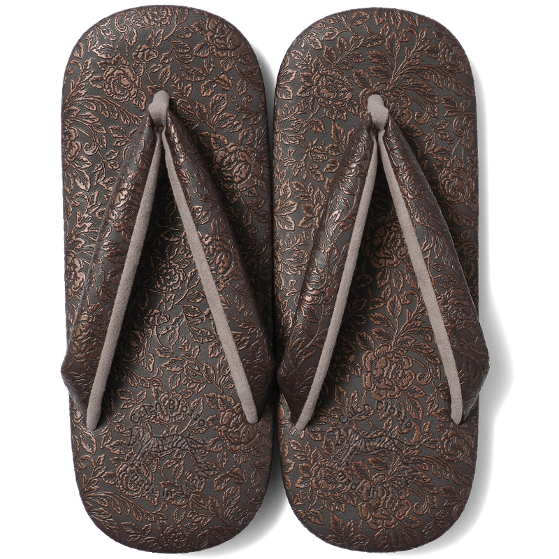 カフェ草履 メンズ ヴィンテージエンボス 薔薇 菱屋 カレンブロッソ