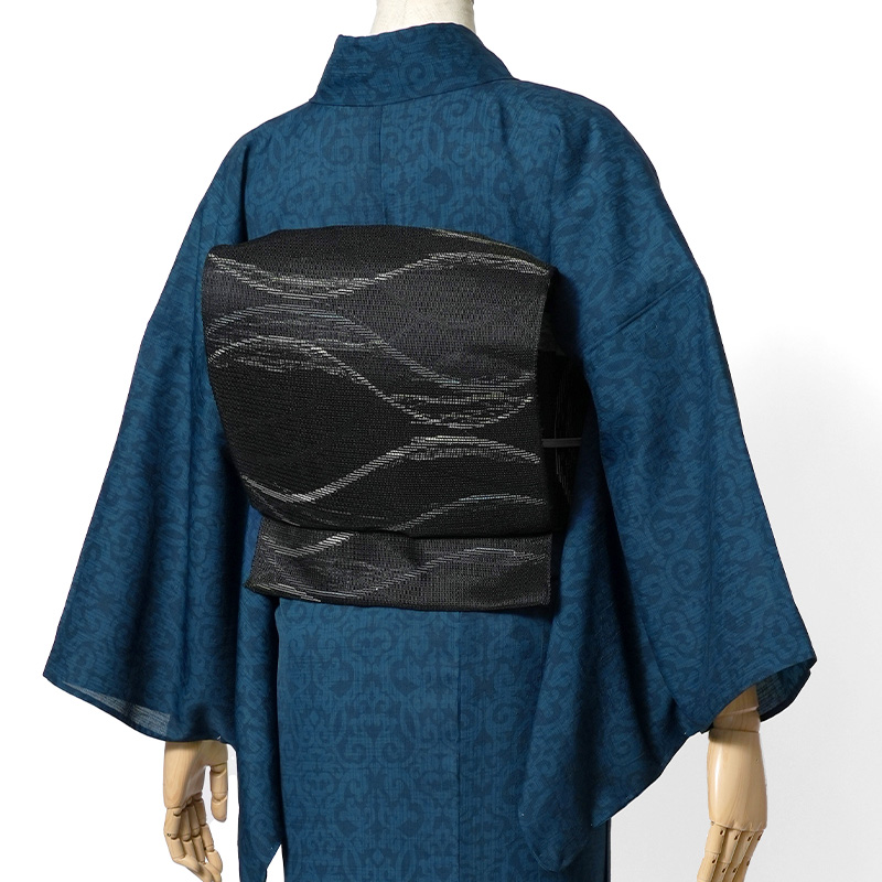 軽装帯 紗 紬 白 黒 シンプル 古典柄 お太鼓 作り帯 仕立て上がり 付帯