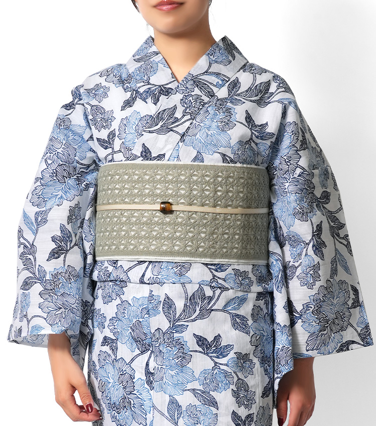 浴衣 美術サロン 藍捺染 線花 藍 紺 白地 知多木綿 レディース