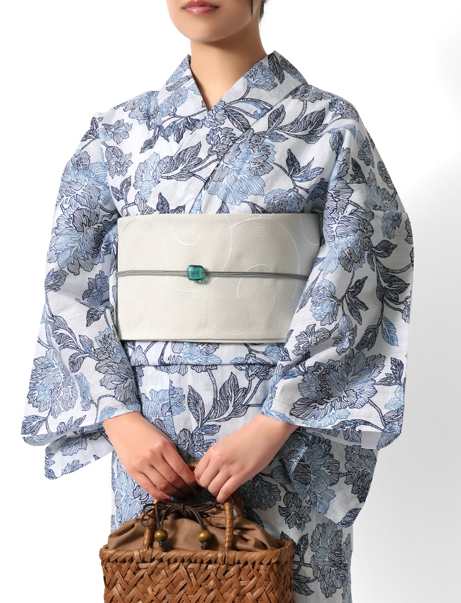 浴衣 美術サロン 藍捺染 線花 藍 紺 白地 知多木綿 レディース