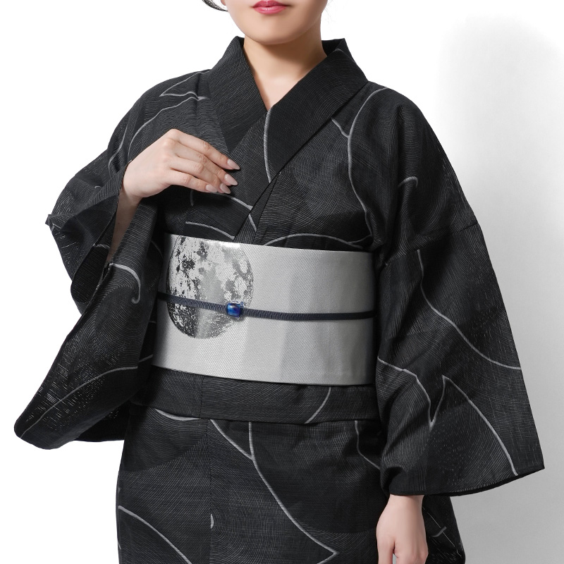 浴衣 美術サロン 綿絽 渦美 黒 レディース 細密染め 幾何学 モダン