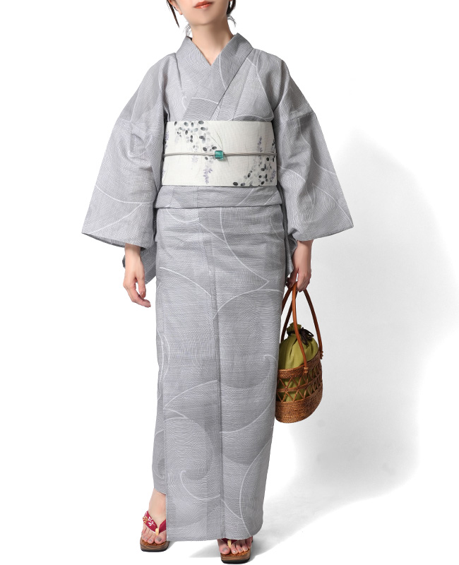 浴衣 美術サロン 綿絽 渦美 ライトグレー レディース 細密染め 幾何学