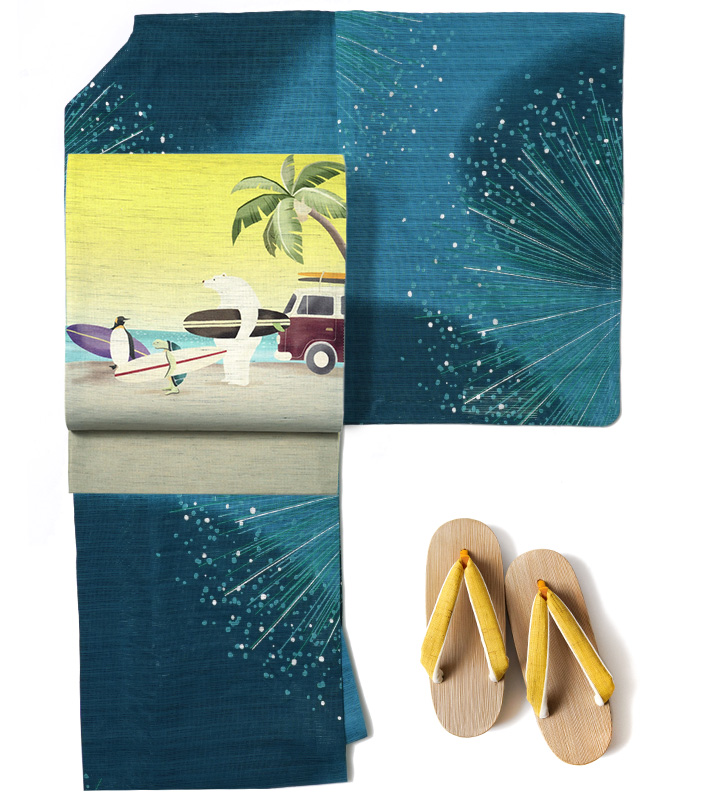 浴衣 美術サロン 綿絽 煌めき ターコイズ 青緑 レディース 細密染め