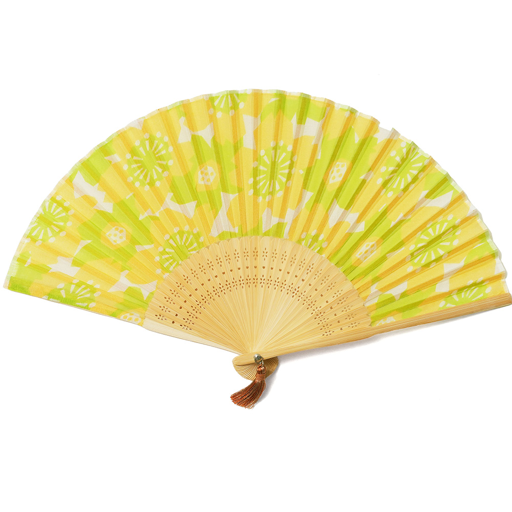 扇子 猫 花柄 桜 菊 黄色 青 水色 カラフル タッセル モダン 柄画 和