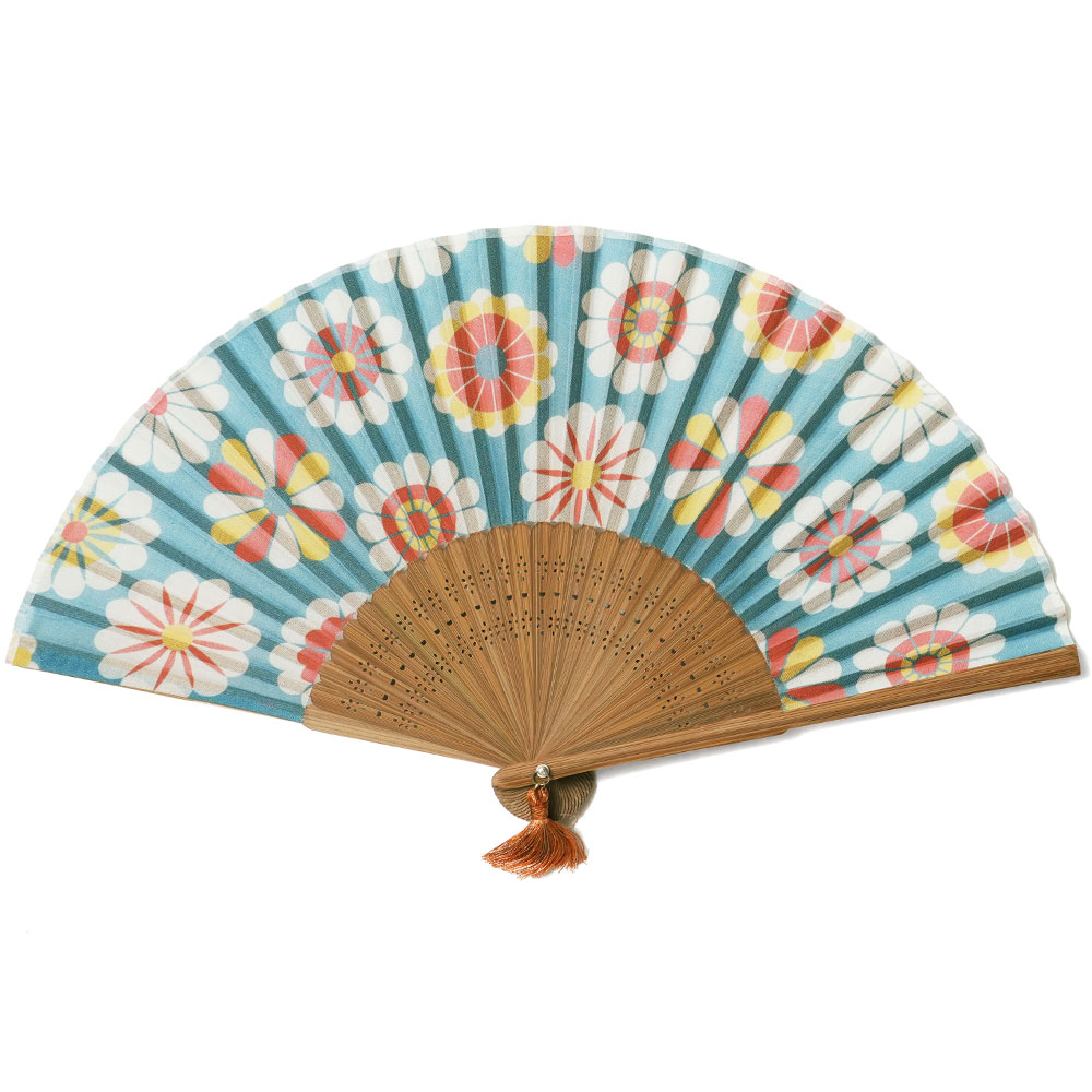 扇子 猫 花柄 桜 菊 黄色 青 水色 カラフル タッセル モダン 柄画 和