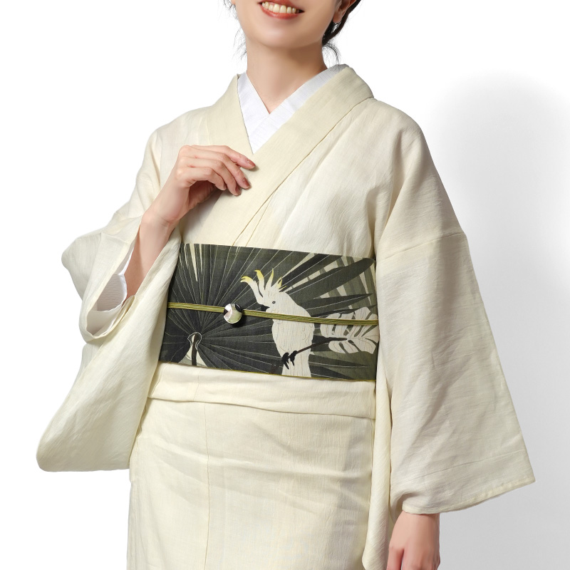 着物 麻 単衣 オフ白 クリーム クールラミー 無地 レディース 上品 街
