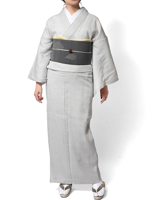 着物 麻 単衣 ライトグレー クールラミー 無地 レディース 上品 街着
