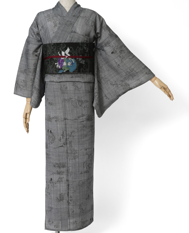 撫松庵 浴衣 NEO!猫獣戯画 グレー ネコ パロディ アート モノトーン