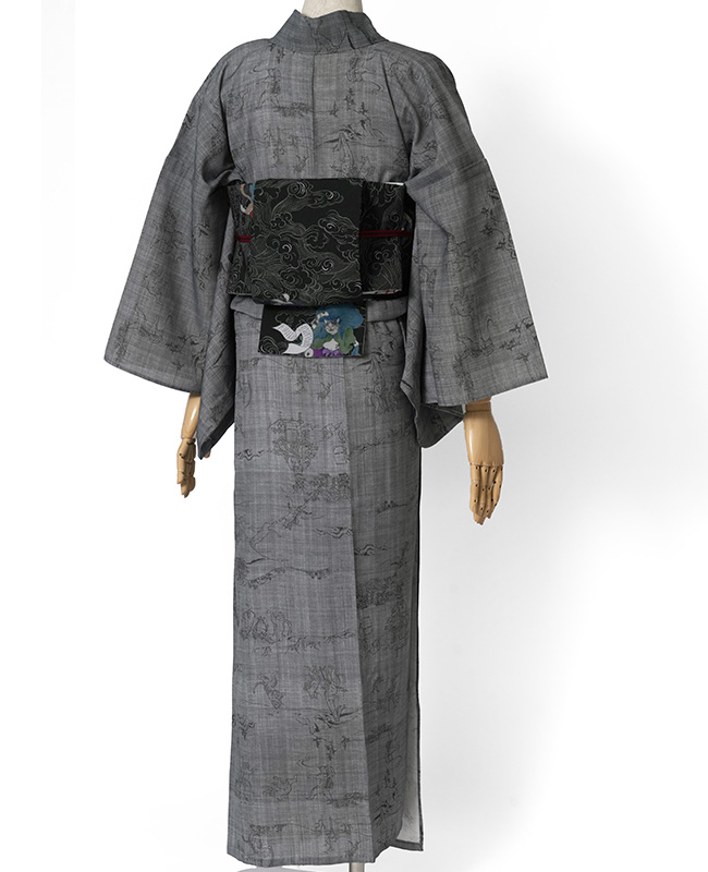 撫松庵 浴衣 NEO!猫獣戯画 グレー ネコ パロディ アート モノトーン