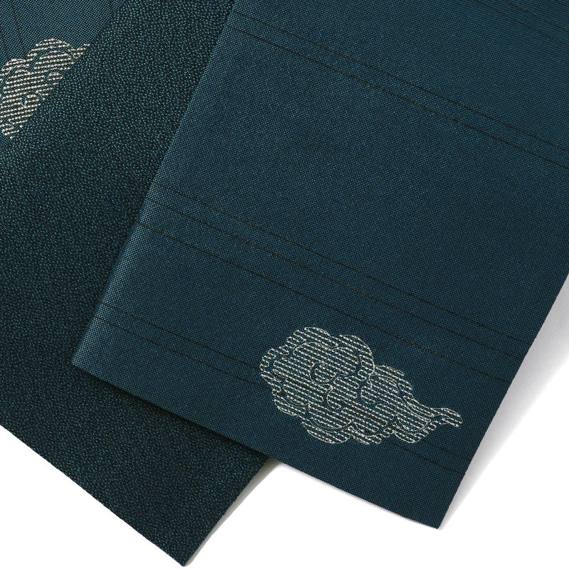 撫松庵 半幅帯 瑞雲刺繍 ターコイズ 青緑 金糸 銀糸 縁起物 吉祥文様