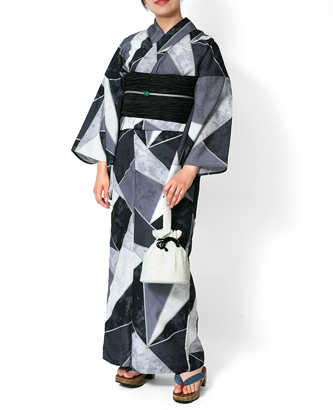 浴衣 ダイヤカットパターン グレー オフ白 ブラック 幾何学 テクスチャ