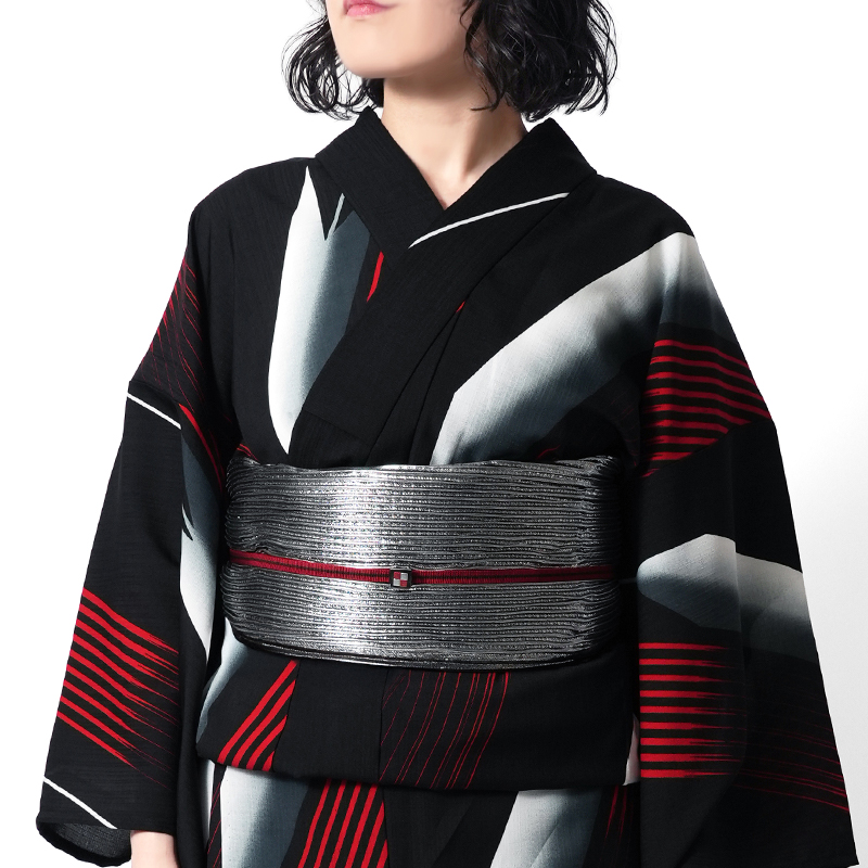浴衣 JUNKO KOSHINO セオアルファ 矢羽根 縞 白 黒 赤