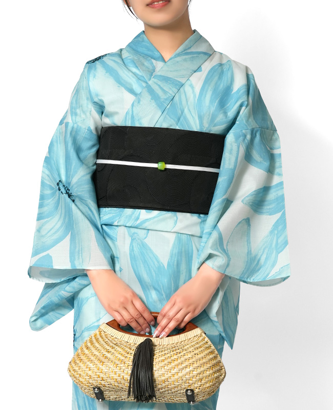 浴衣 吸水速乾 アートフラワー ライトブルー 水色 花 大柄 清涼感