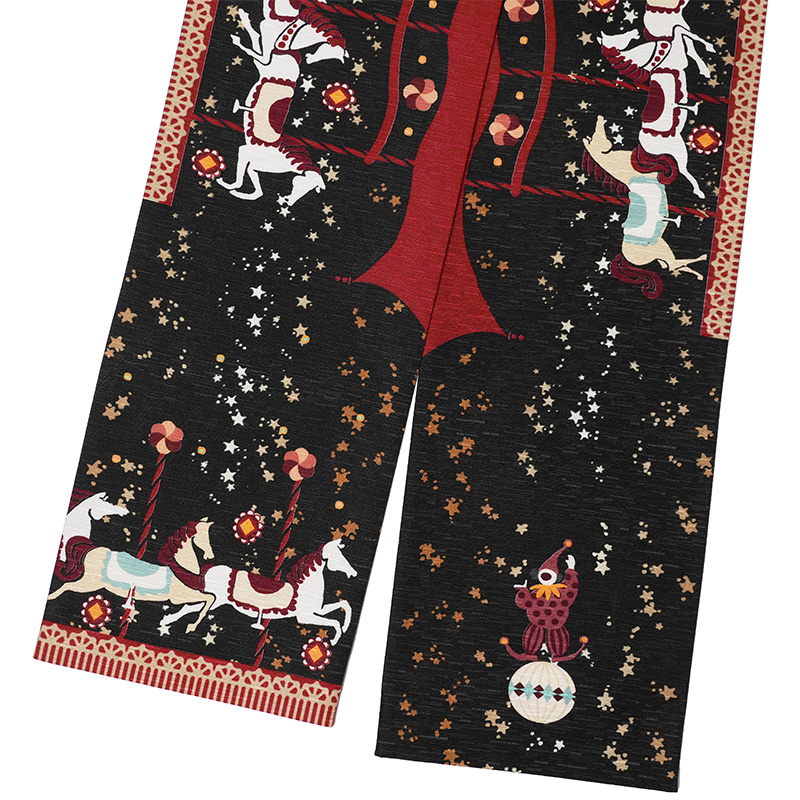 半幅帯 WAKKA 回転木馬 メリーゴーランド 馬 花柄 黒 赤 カラフル
