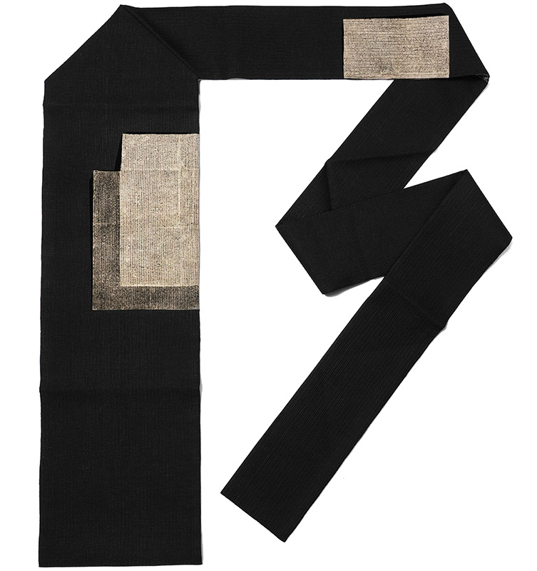 誉田屋源兵衛 名古屋帯 箔重ね 金箔 黒 幾何学模様 正絹 夏帯 仕立て