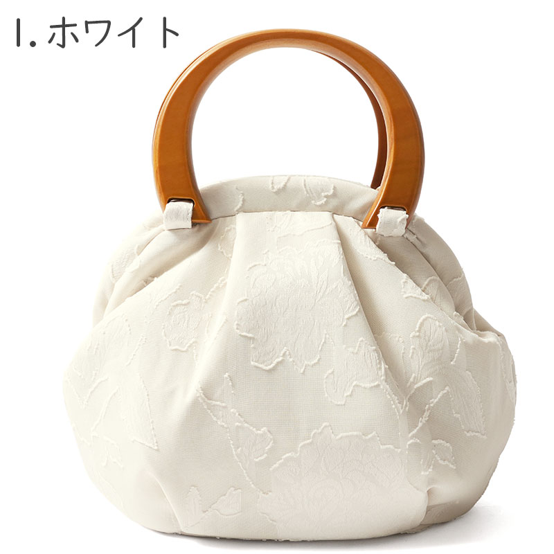 がま口バッグ フラワー カットジャガード シフォン ホワイト ブラック