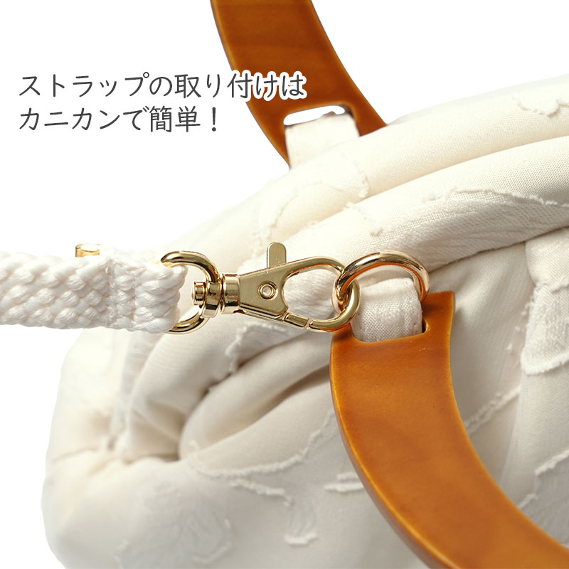 がま口バッグ フラワー カットジャガード シフォン ホワイト ブラック