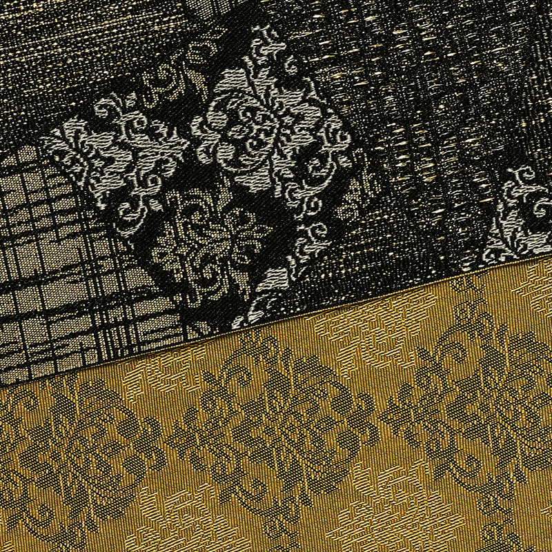 半幅帯 きれどり 黒 からし ダマスク ラメ糸 ジャガード織 長尺