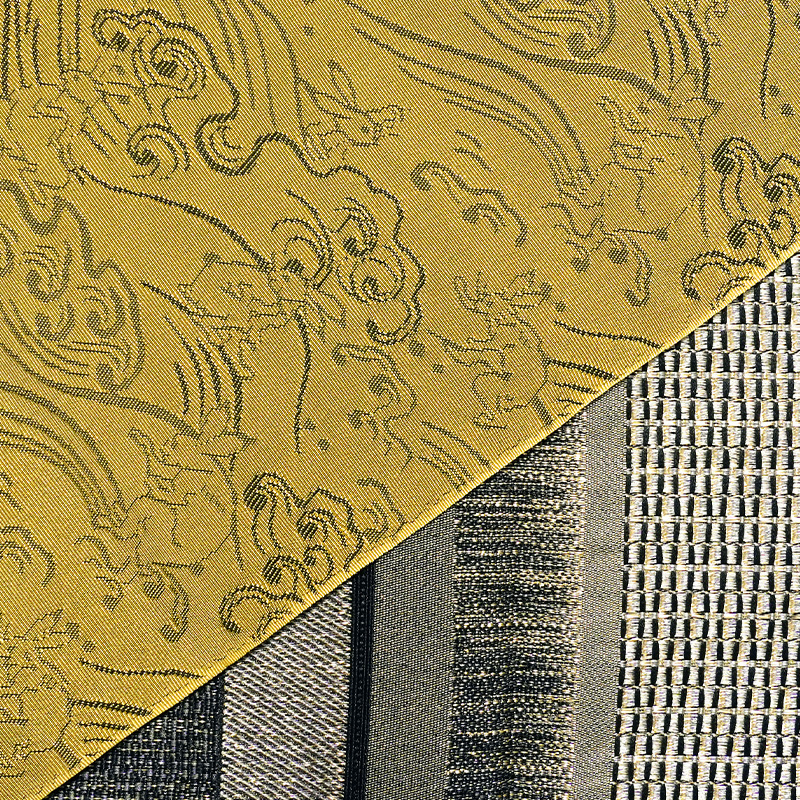 半幅帯 縦縞 鳥獣戯画 黒 金 からし 兎 波文様 ラメ ジャガード織 長尺