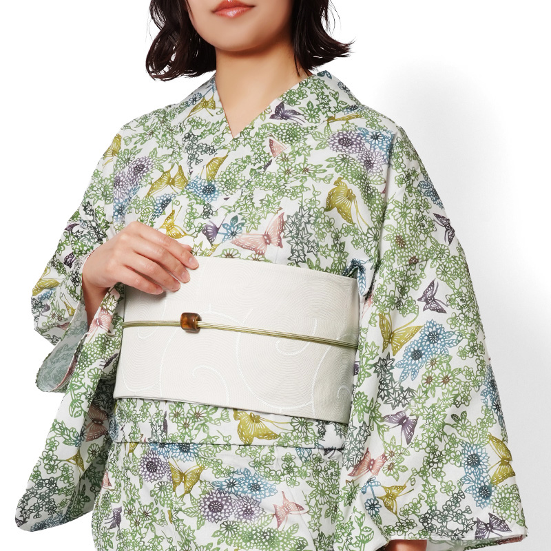 浴衣 紅型風 蝶 花 菊 梅 紅葉 緑 カラフル 古典柄 レディース 仕立