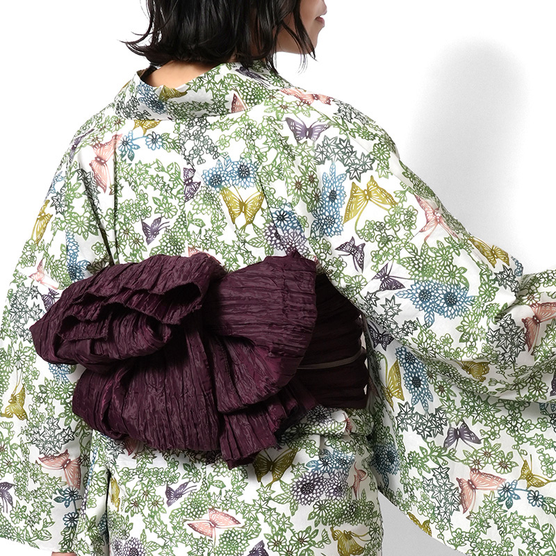 浴衣 紅型風 蝶 花 菊 梅 紅葉 緑 カラフル 古典柄 レディース 仕立