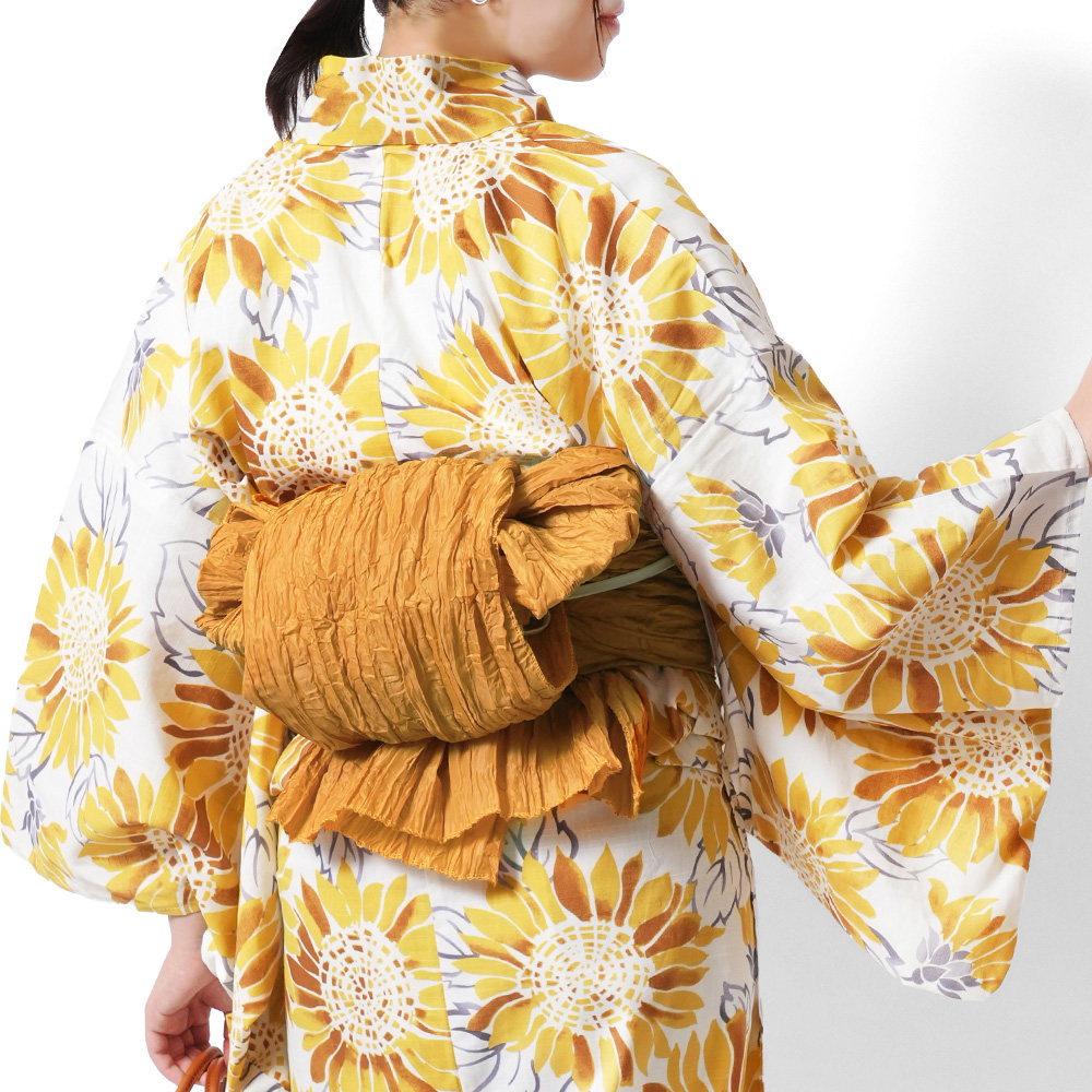 浴衣 ひまわり 白 黄色 レトロ モダン レディース 仕立上がり 単品