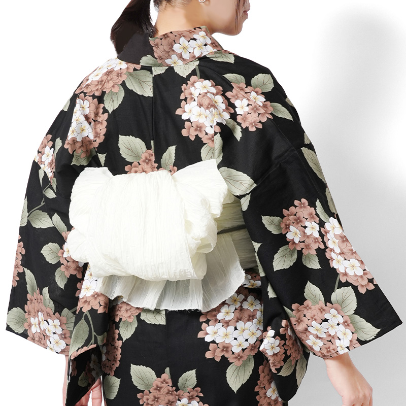 浴衣 紫陽花 黒 ブラウン 白 レトロ モダン レディース 仕立上がり